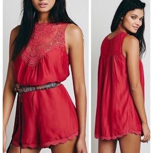 Jens Pirate Booty for Free People Wanderlust Crochet Crimson Red Romper size M